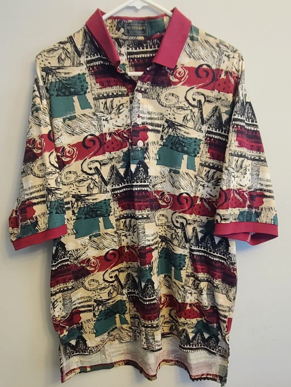 Descente Golf Collection Abstract Print Cotton Polo Shirt Men's Size Large